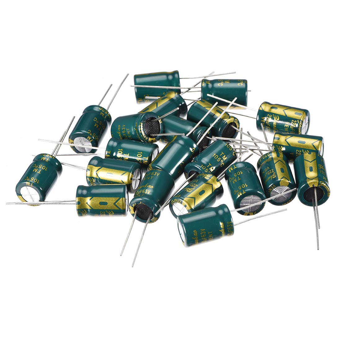 Aluminum Radial Electrolytic Capacitor Low ESR 220uF 63V 105 Celsius 3000H Life 10x16mm High Ripple Current Low Impedance 20pcs Green