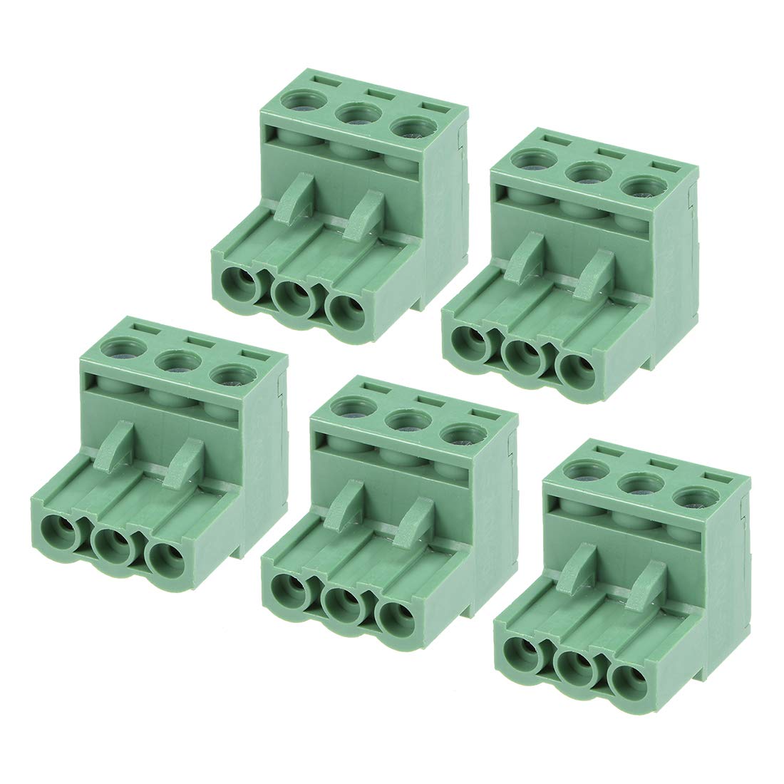 5Pcs AC300V 15A 5.08mm Pitch 3P Flat Angle Needle Seat Insert-in PCB Terminal Block Connector Green