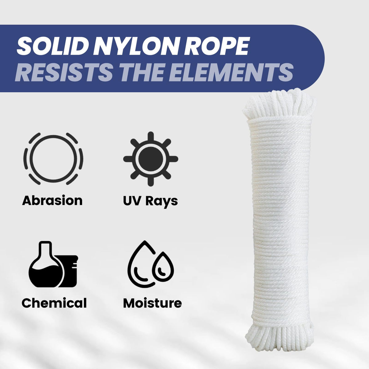 LinkMejor White Nylon Rope 1/8inch 100FT, Multipurpose Solid Braided Rope