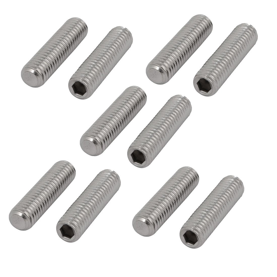 M8x30mm Metric Stainless Steel Hex Socket Set Flat Point Grub Screws Silver Tone for Towel Rack Door Knob 10pcs