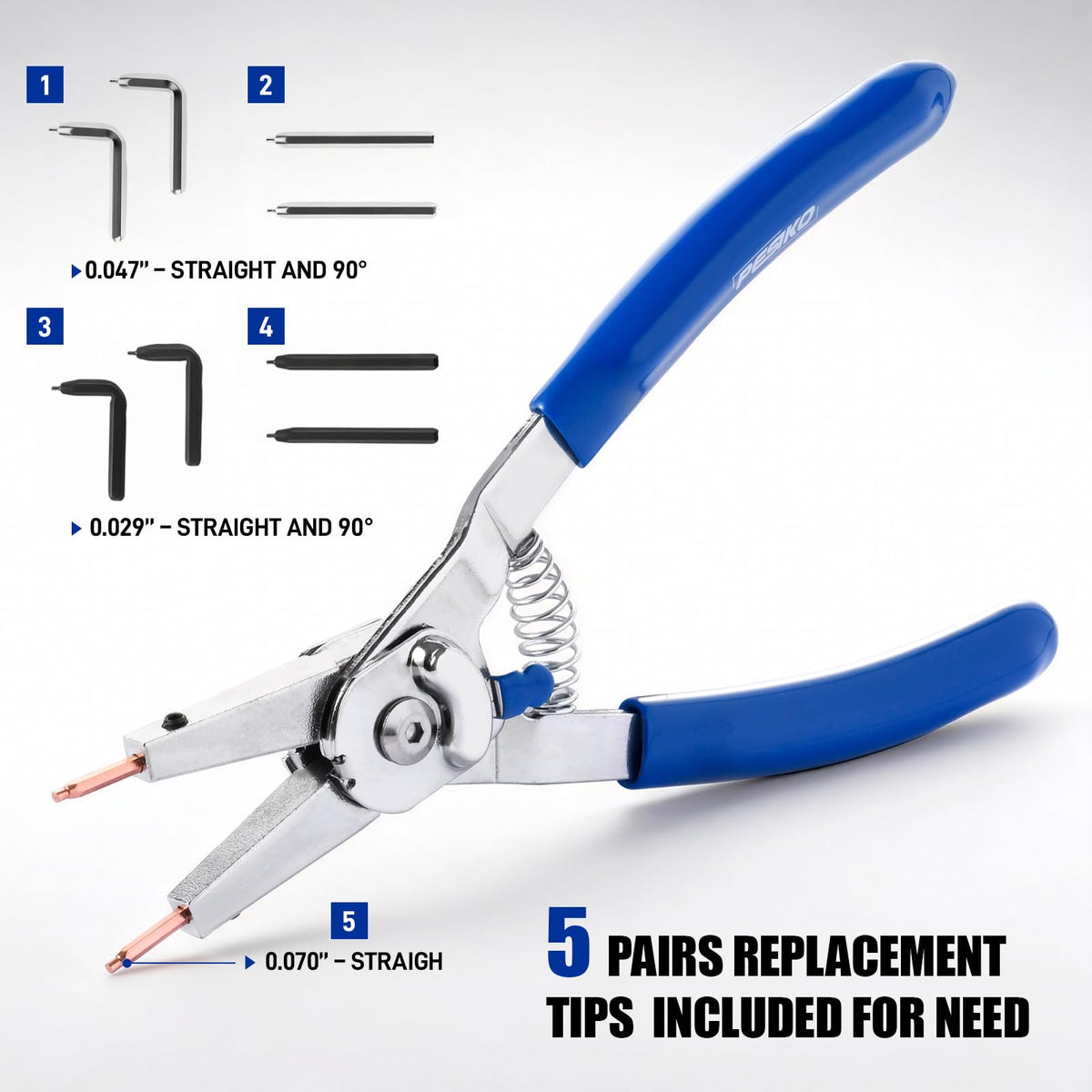LänkMejor 8-tums Snap Ring Pliare Inre/Externa med Bytbara Tips
