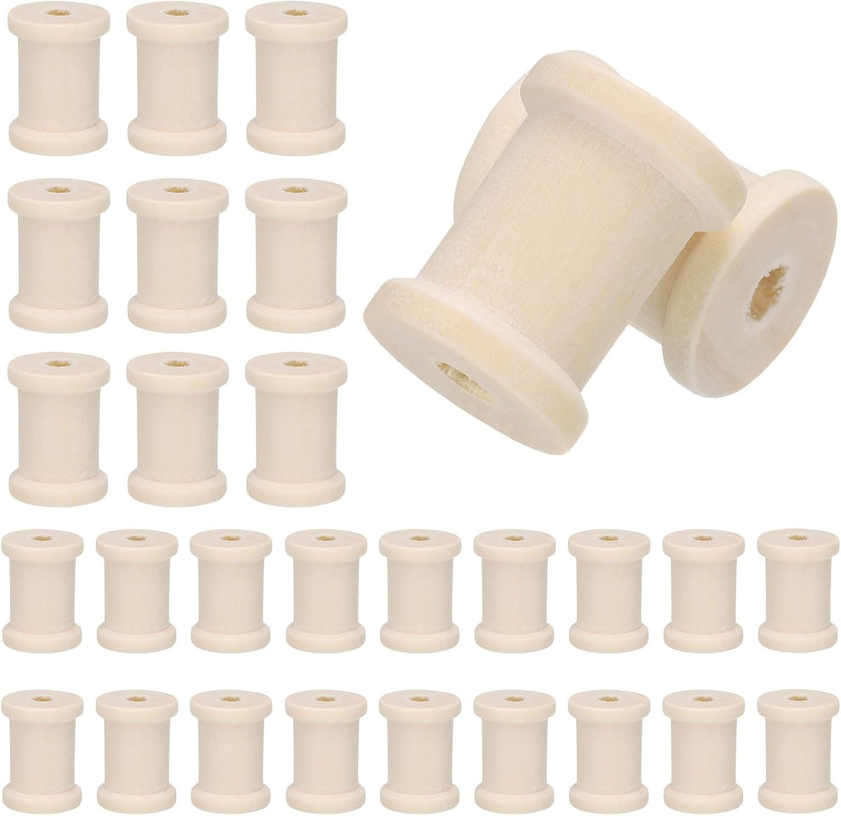 100Pcs Wooden Spools, 0.8 x 1 Inches Natural Wood Empty Thread Spools Unfinished Wood Ribbon Spool for Craft Wire Weaving DIY Projects