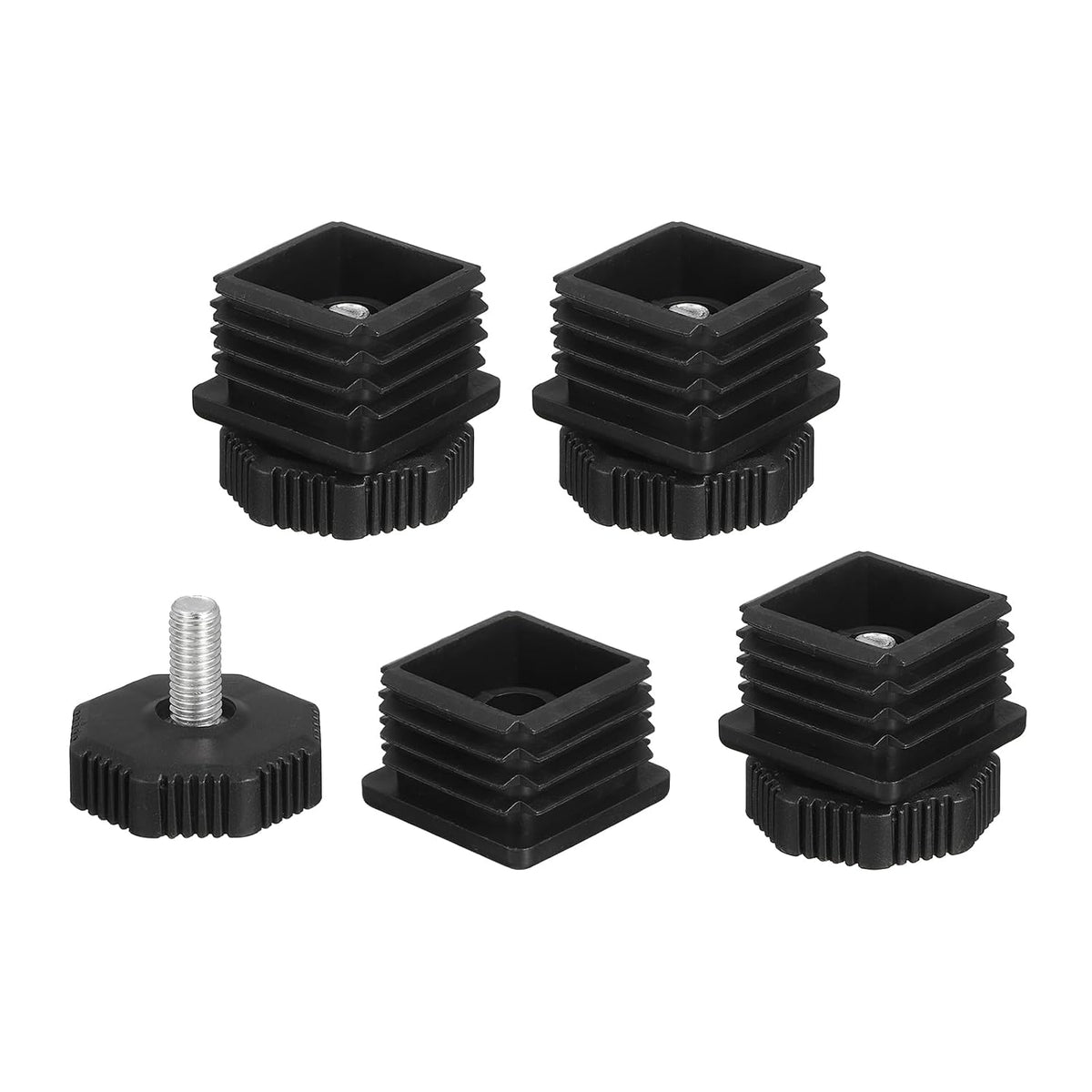 4 Set Leveling Feet, 35x35mm Plastic Adjustable Furniture Leg Leveling Rectangle Tube Insert Screw-in Glide Levelers Fit Hole 35mm for Table Chair Furniture, Black