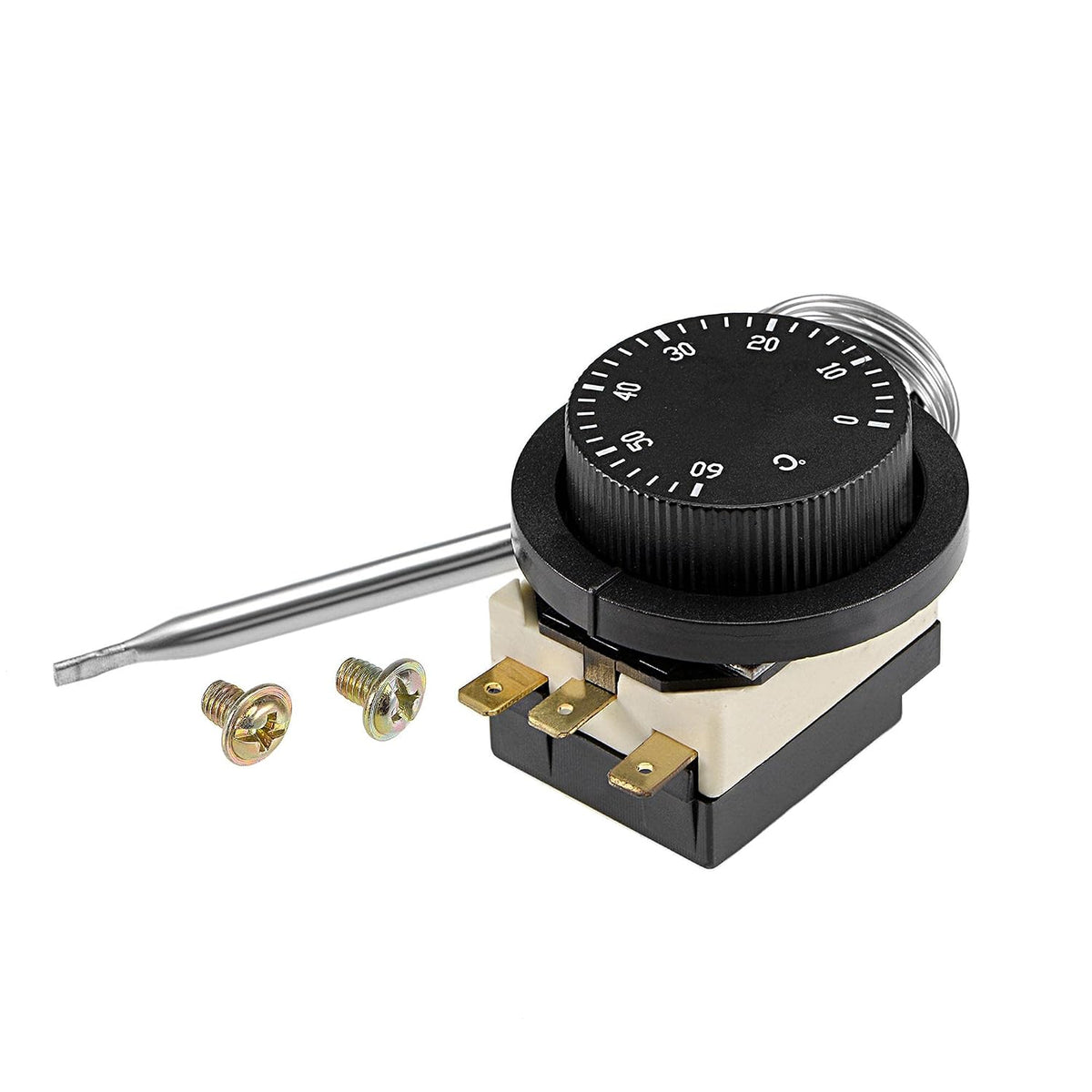 1NO 1NC 250/380V 16(2) A 0-60C Temperature Control Switch Capillary Thermostat for Oven Refrigerator Heater, 1.5m Length, with 2 Screws