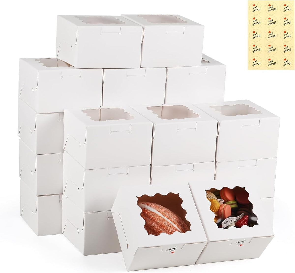 20 pakke 4 tommer kakebokser med vindu, Kraft Papir Hvit Bakeriboks