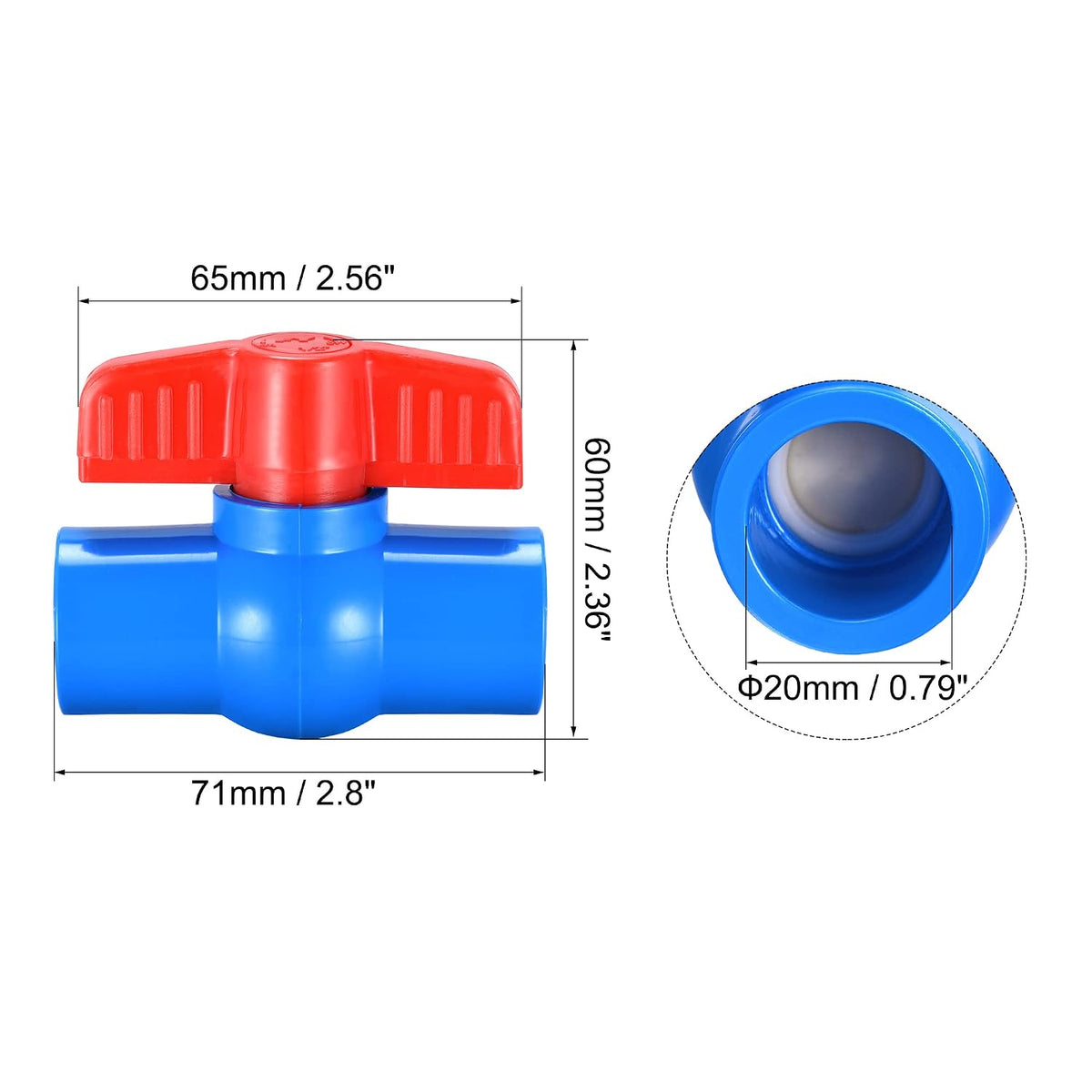 Vanne à boule, 1/2" Fiche PVC pour installation d'aquarium, pompe de décantation, piscine, arroseur de jardin Bleu Rouge 10Pcs
