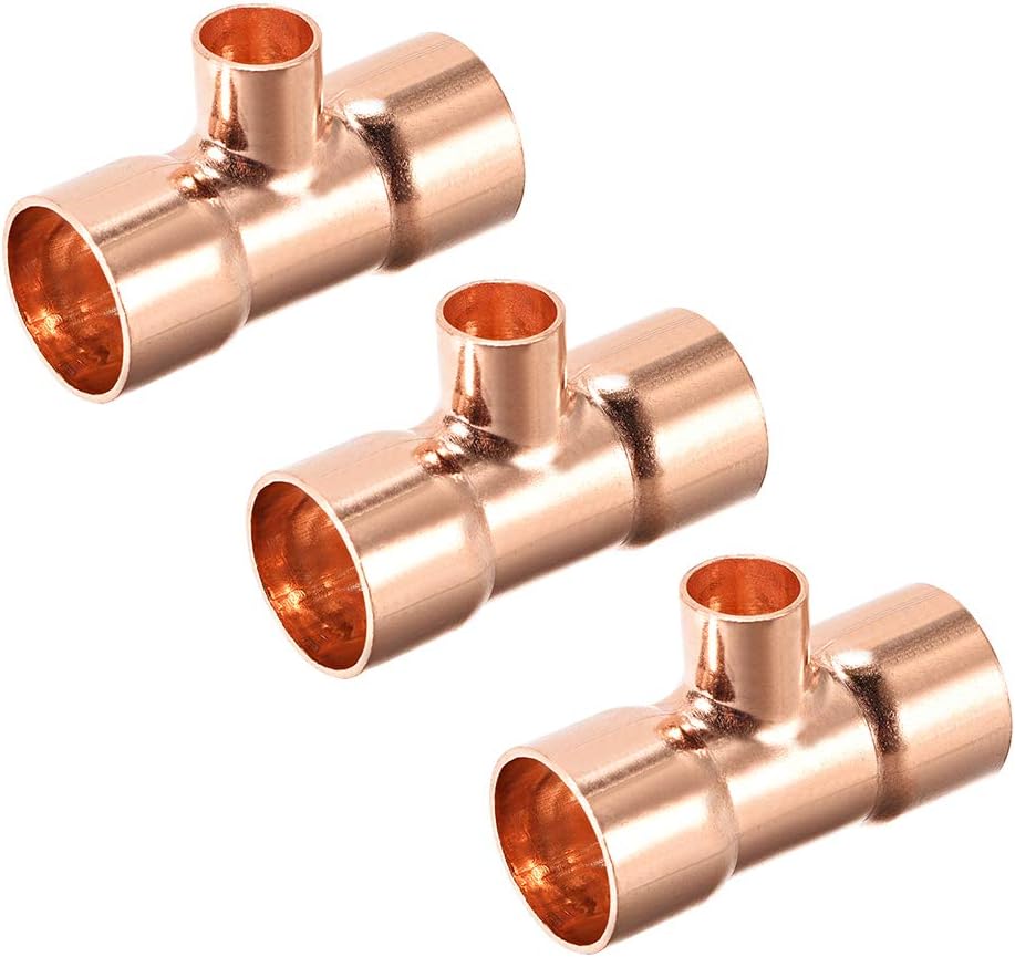 3/4-inch X 3/8-inch X 3/4-inch Copper Reducing Tee Copper Pressure Pipe Fitting Conector for Plumbing Supply and Refrigeration 3pcs