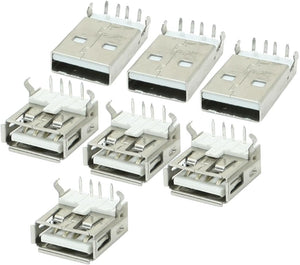 7 Pcs USB A Male to Female 4 Pin Jack Solder Connectors