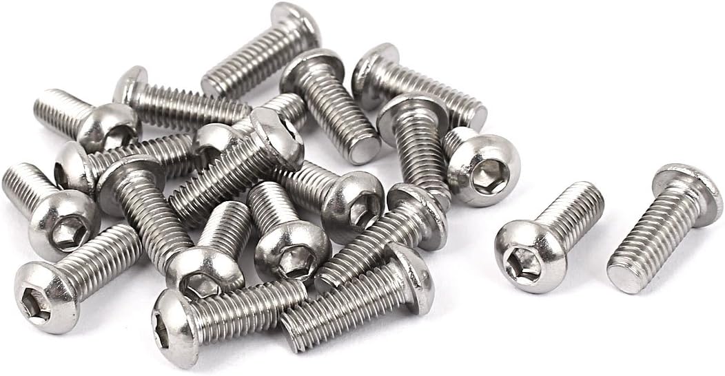 M6 x 16mm Full Thread Button Head Socket Cap Screw Silver Tone 20 Pcs