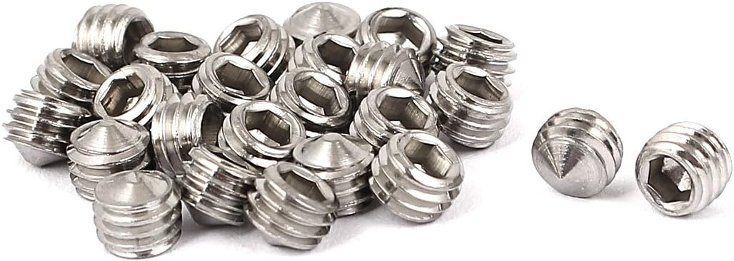 M5 x 4mm Cone Point Hex Socket Set Grub Screw Silver Tone 25 Pcs