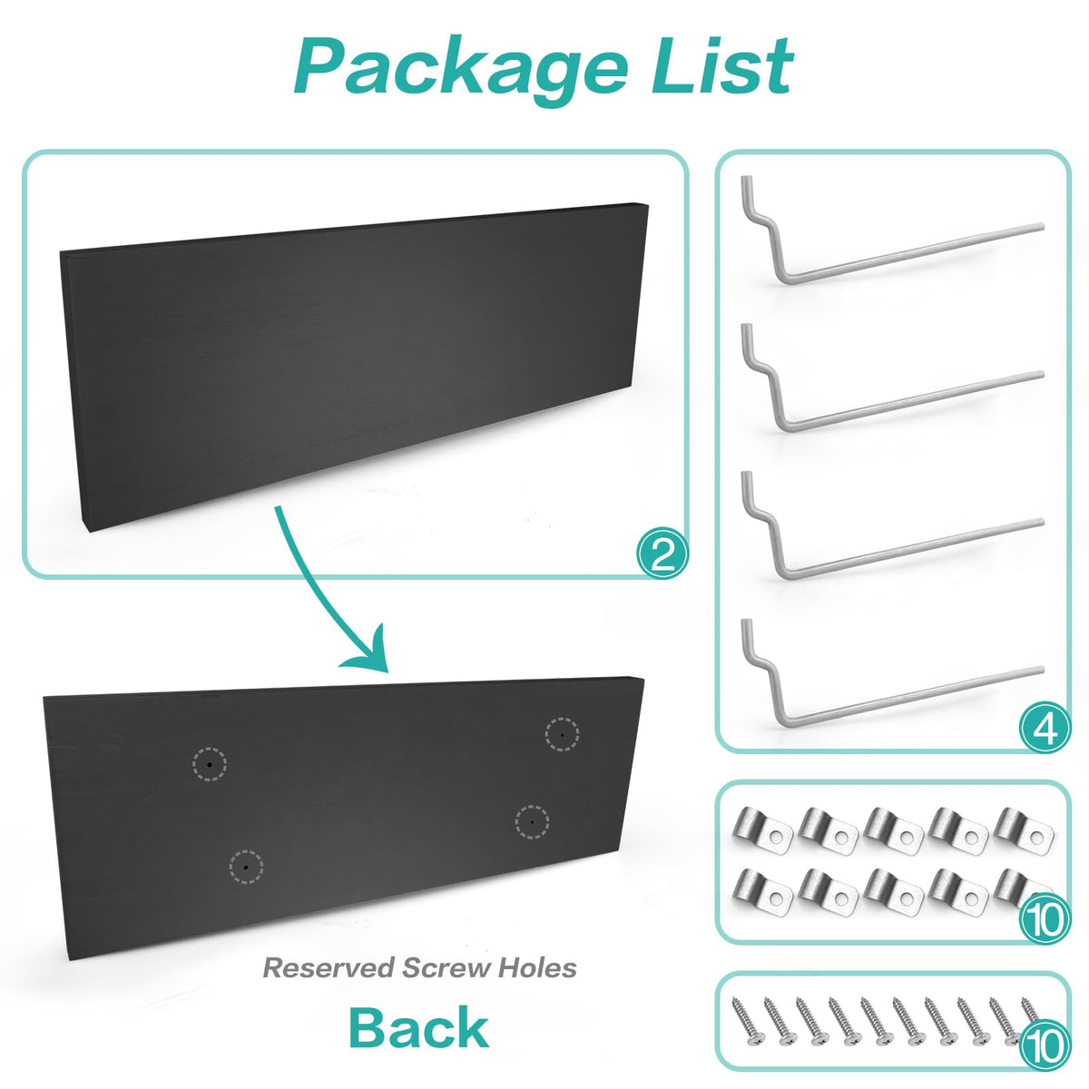 لوحات الأظافر، 2Pack أسود 16" x 6" رفوف لوحات الأظافر الكبيرة وأسلاك الدعامة