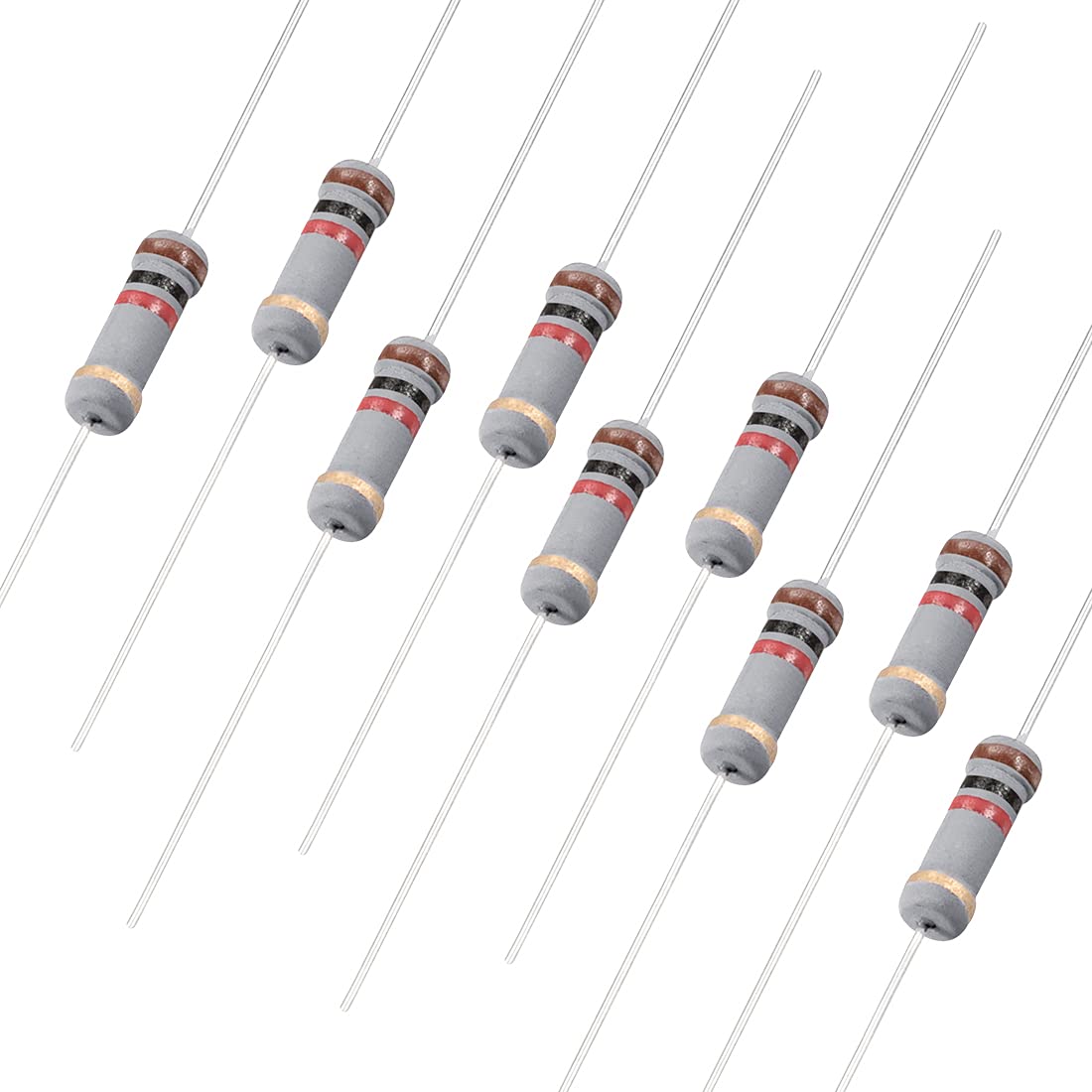 100Pcs 1K Ohm Resistor, 1W 5% Tolerance Carbon Film Resistors, 4 Bands for DIY Electronic Projects and Experiments