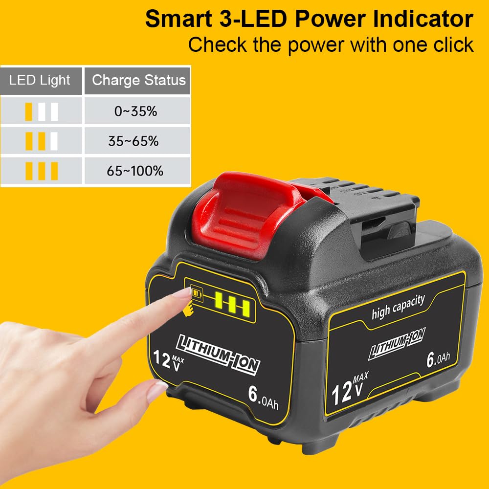 LinkMejor 2-Pack DCB126 6.0Ah Akumulator Kompatybilny z Akumulatorem Dewalt 12V