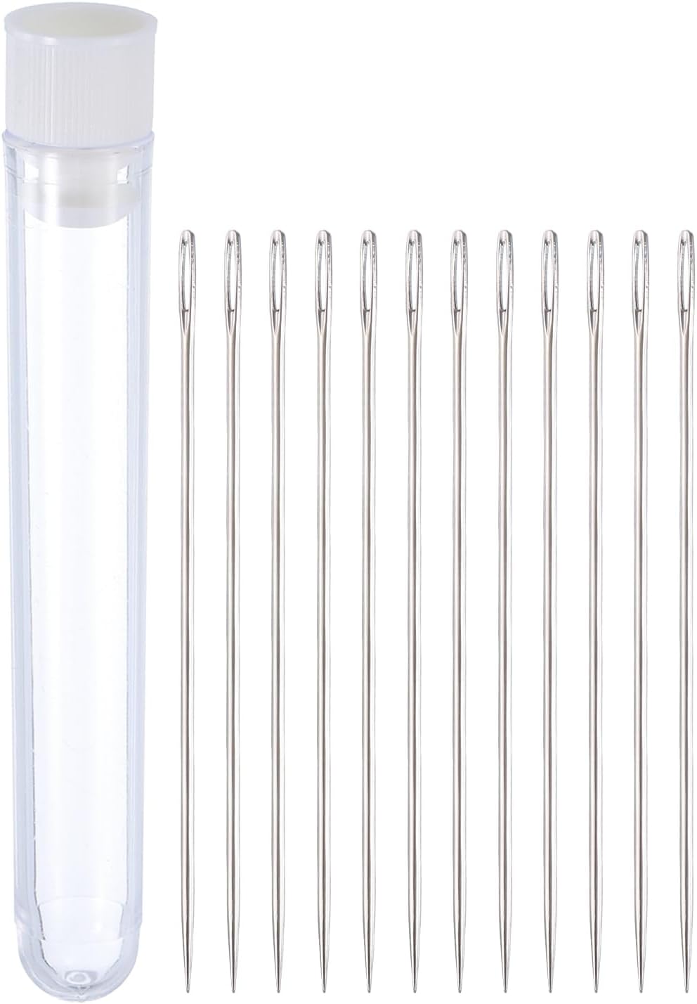 1 Set Large Eye Needle, 2.36 Inch Handmade Yarn Knitting Needles High Carbon Iron Sewing Embroidery Needles with Storage for Hand Sewing Art Crafts, Silver, Transparent