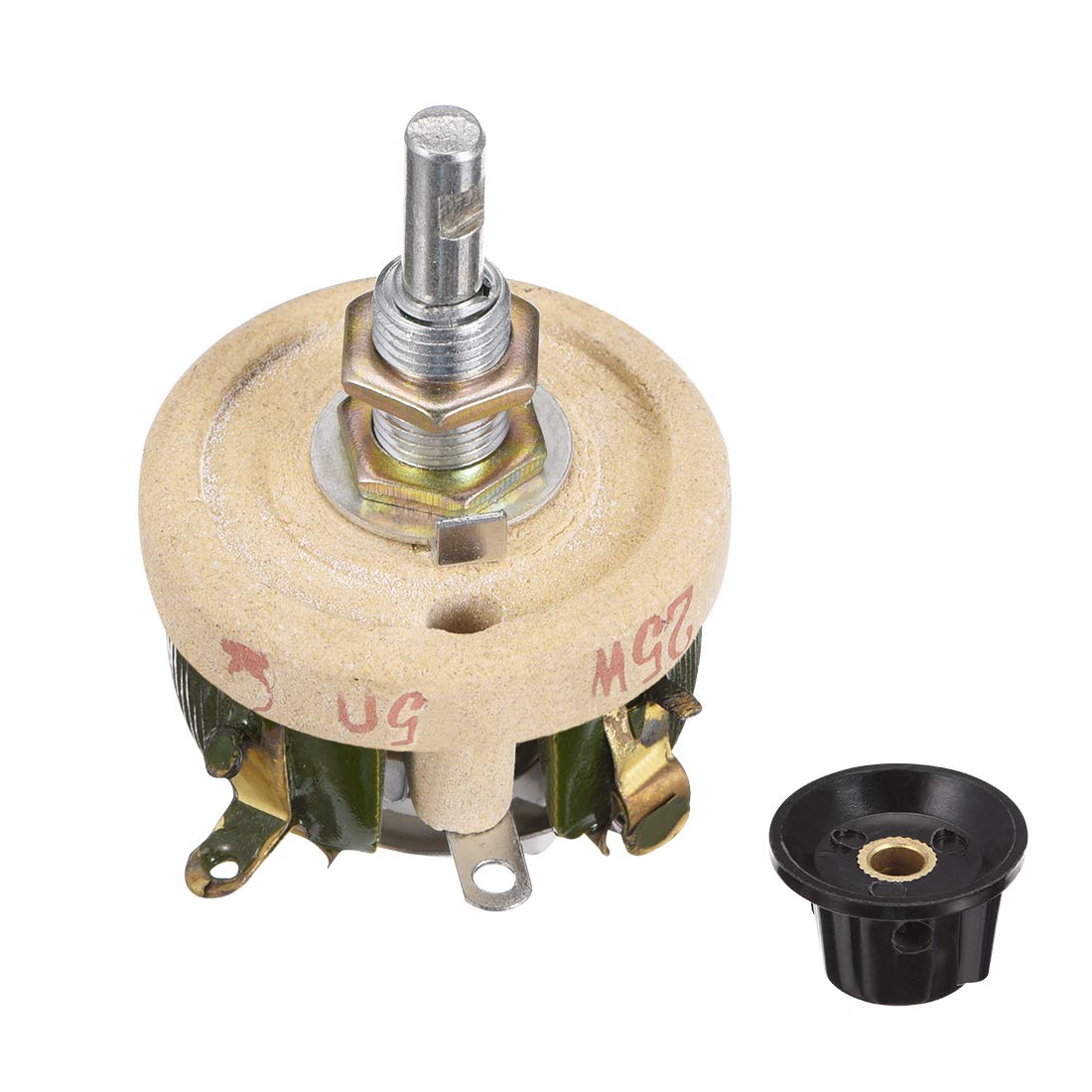 Wirewound Ceramic Potentiometer Variable Rheostat Resistor 25W 50R Ohm with Knobs
