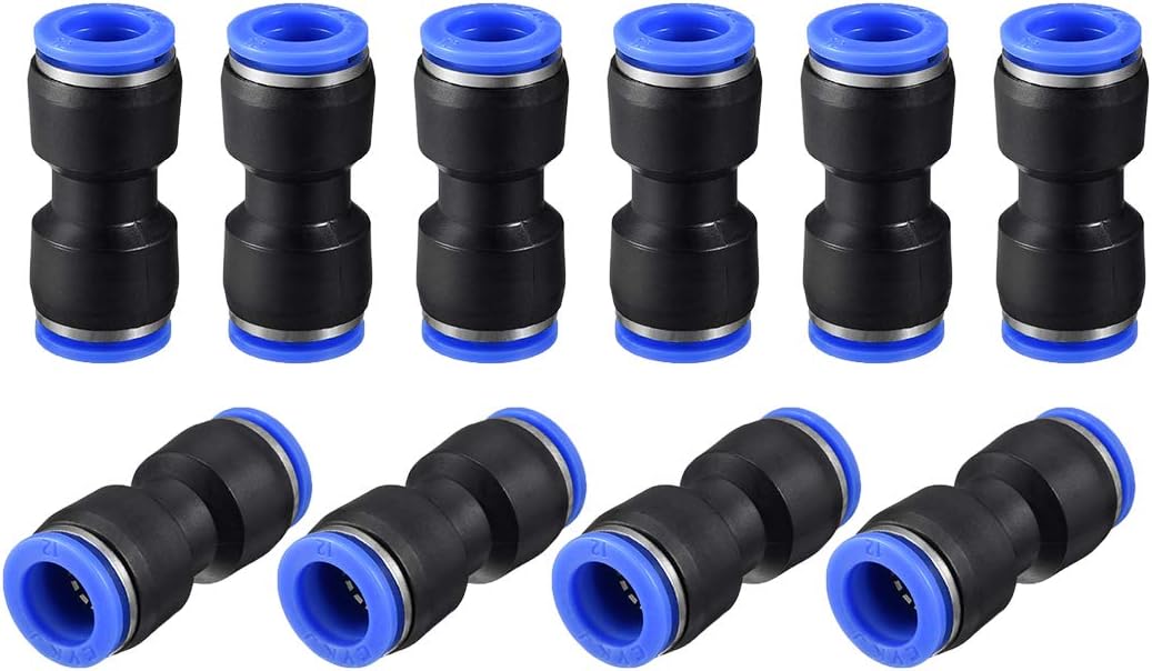 Plastic Straight Union Push to Connect Tube Fitting 12mm OD Push Fit Lock Blue 10pcs