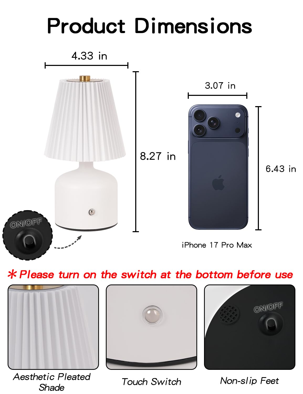 LinkMejor liten bordlampe, ladbar lampe med 3 farge trinnløs dimming