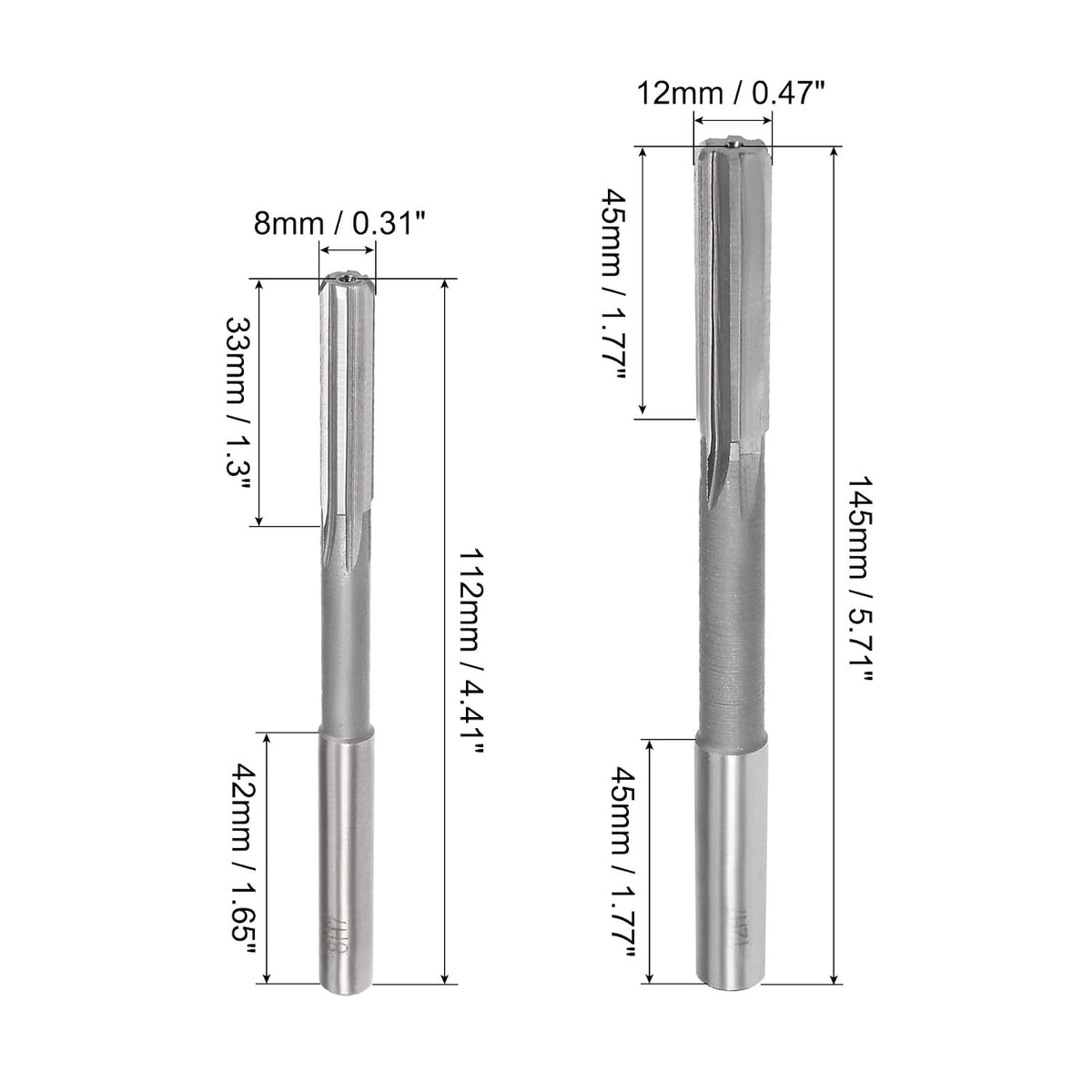 8mm und 12mm Aufnahmebohrer-Set, H7 Drehmaschine Aufnahmebohrer 6 gerader Flanken, runder Schaft Fräswerkzeug, für Metall Buntmetall Kupfer 2pcs