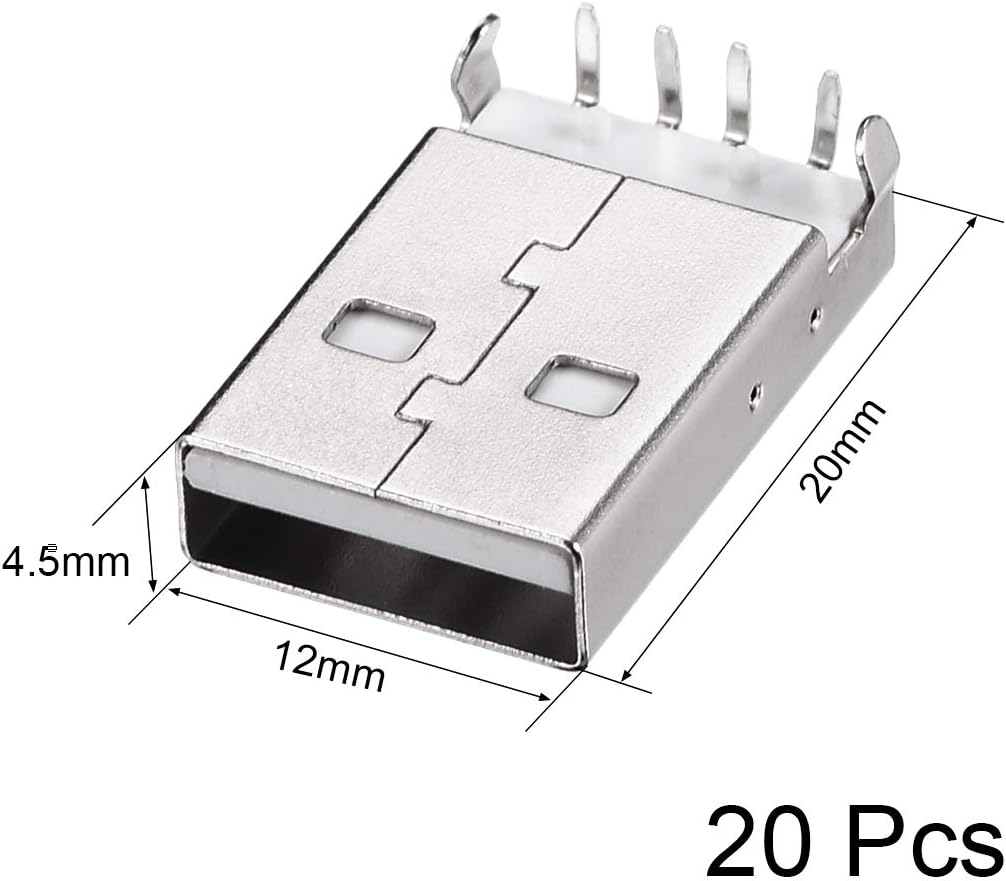 PCB USB Connector A Type 2.0 Male Jack 90 Degree Bend Foot 20Pcs