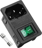 Male Power Socket IEC320 C14 AC250V 10A Inlet Module Plug with Fuse Holer Green Rocker Switch