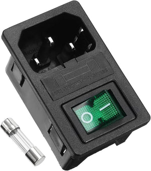 Male Power Socket IEC320 C14 AC250V 10A Inlet Module Plug with Fuse Holer Green Rocker Switch
