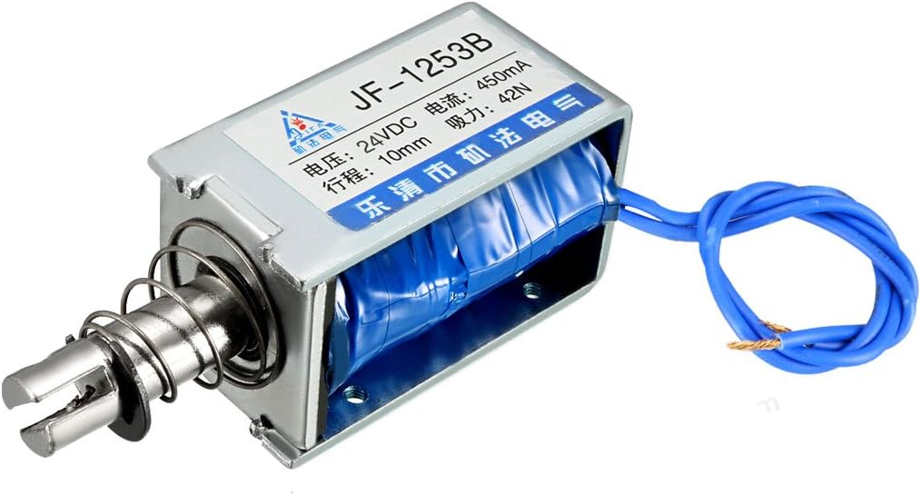 JF1253B DC24V 450mA 42N 10mm Stroke Pull Push Type Open Frame Linear Motion Solenoid Electromagnet