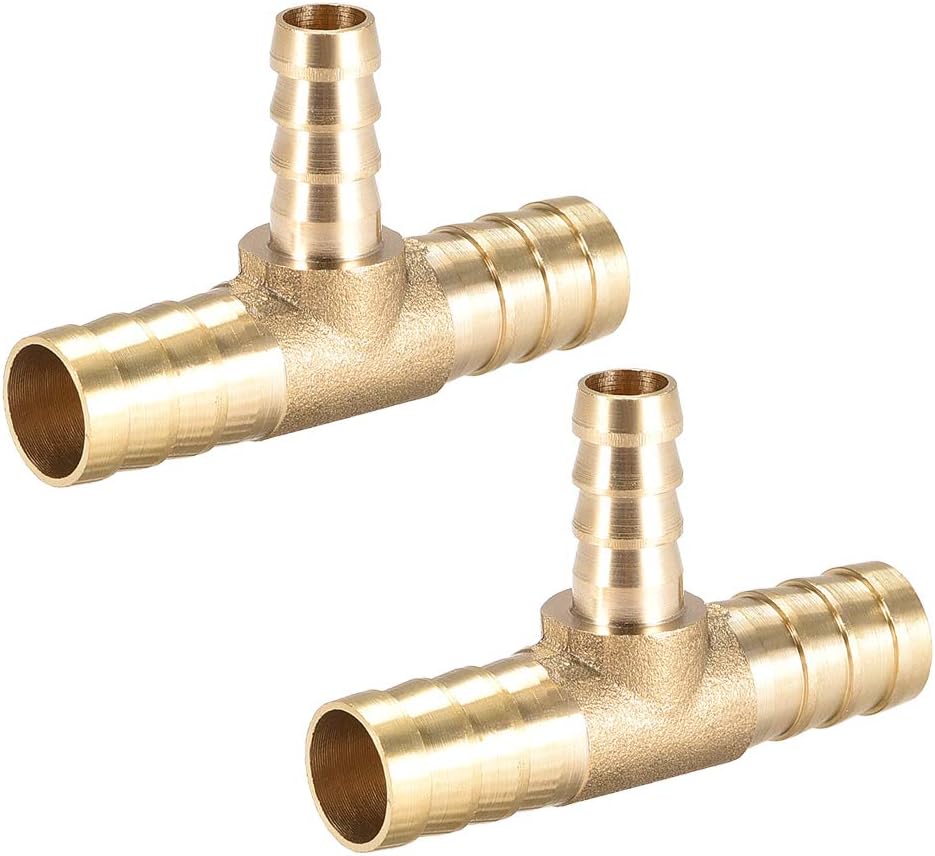 Tee Brass Barb Fitting Reducer 3 Way, Fit Hose ID 12mm x 8mm x 12mm 2pcs