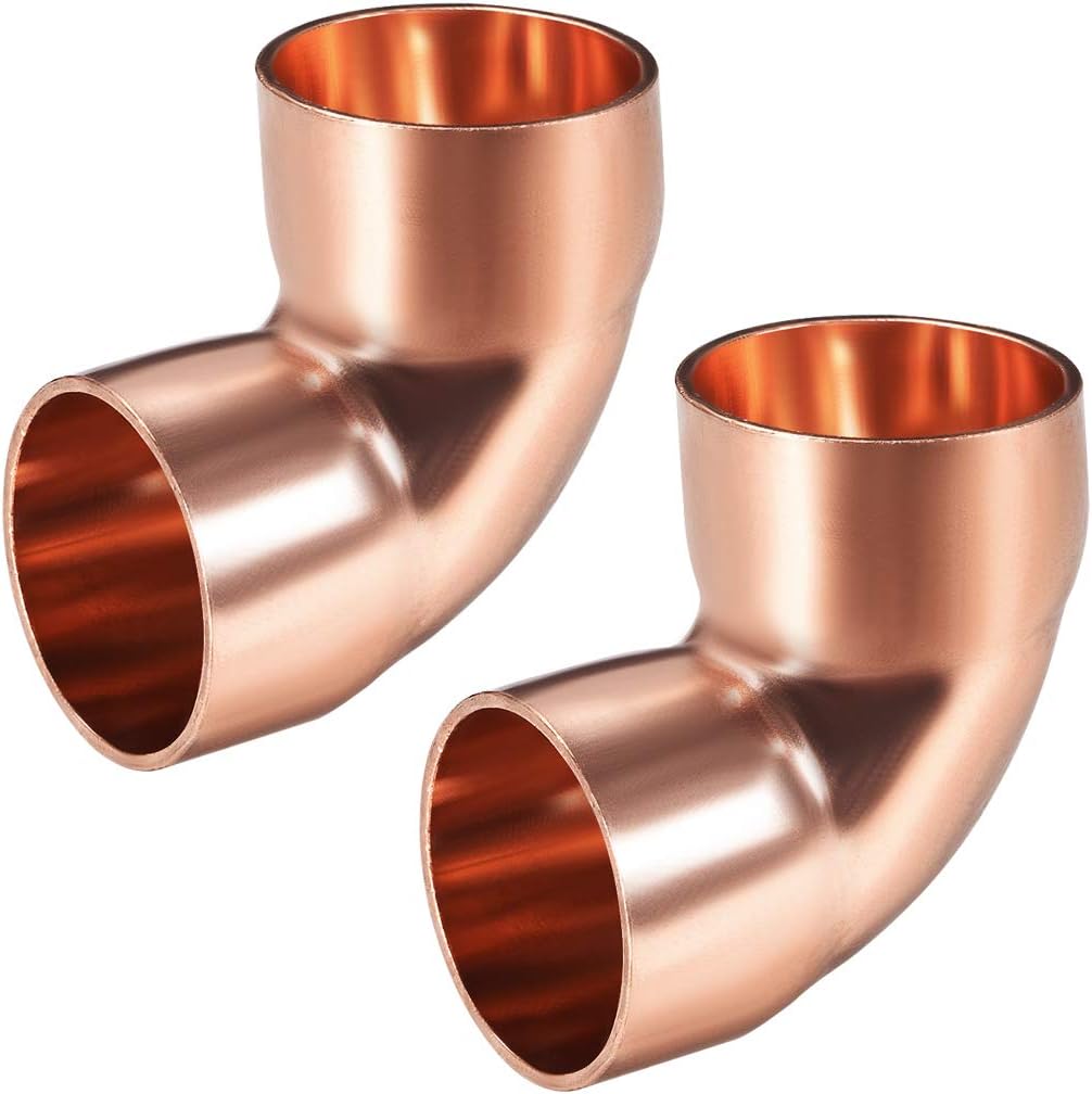 28.58mm ID 90 Degree Copper Elbow Short-Turn Copper Fitting Connector for Plumbing 1mm Thick 2pcs