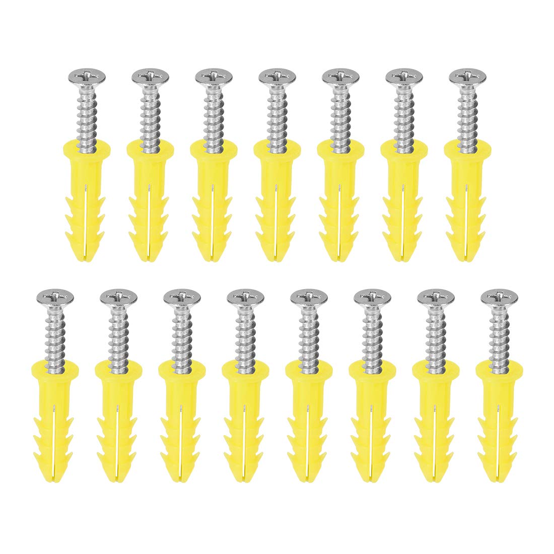 6x26mm Plastic Expansion Tube for Drywall with Screws, Yellow 15pcs