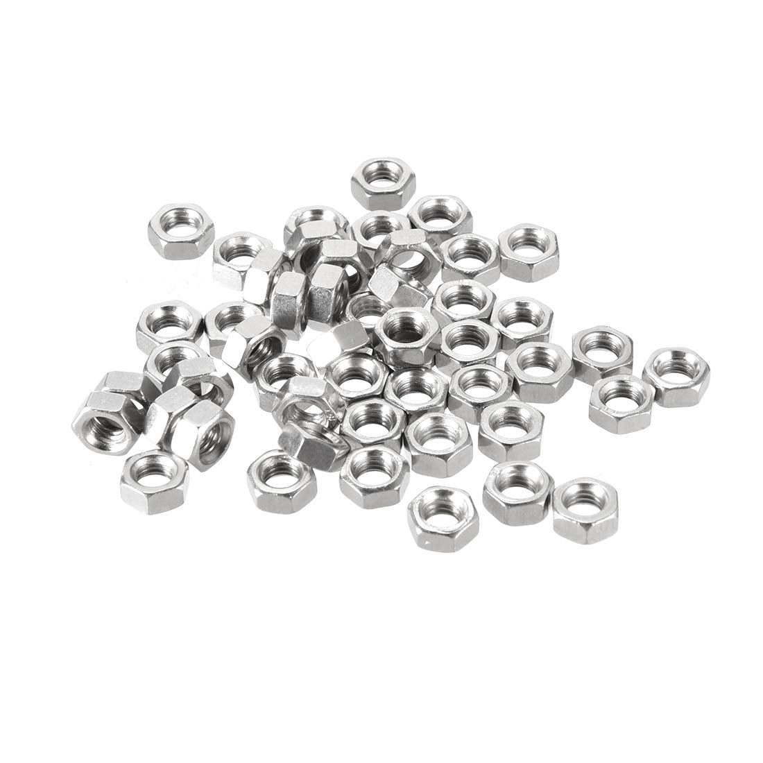 Hex Nuts, M5x0.8mm Metric Coarse Thread Hexagon Nut, Carbon Steel, Pack of 50 (Silver Tone)