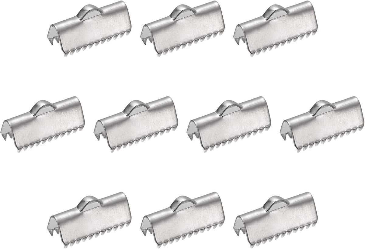 60Pcs Ribbon End Crimp Clamps, 15mm Smooth Stainless Steel Pinch Cord End Clasps for DIY Bracelet Making, Silver Tone
