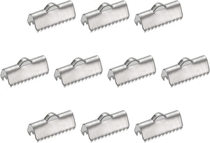 60Pcs Ribbon End Crimp Clamps, 15mm Smooth Stainless Steel Pinch Cord End Clasps for DIY Bracelet Making, Silver Tone