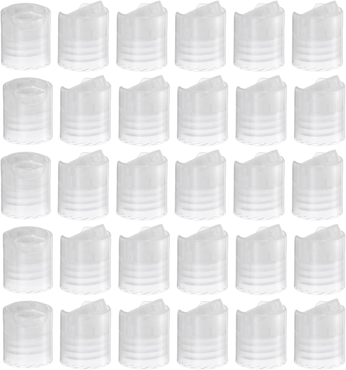 30pcs PP Plastic Disc Top Caps, 20/410 Replacement Press Caps, Durable Dispensing Lids for Squeeze Bottles, Refillable Bottles, Clear