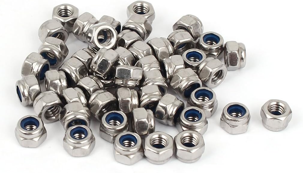 M4 304 Stainless Steel Self-Locking Nylon Insert Hex Lock Nuts 50pcs