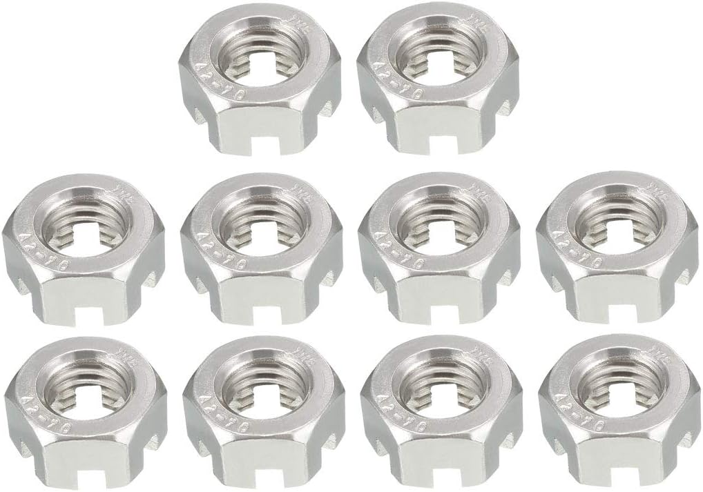 M10 x 1.5mm Pitch 304 Stainless Steel Slotted Hex Nuts, Pack of 10