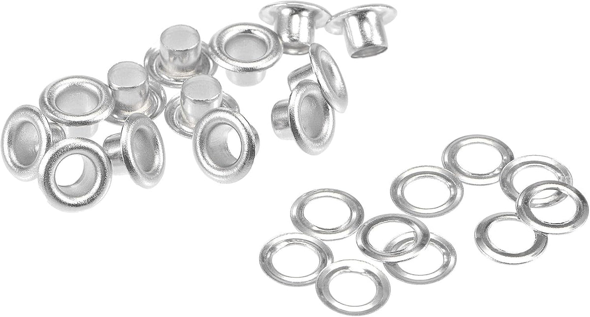 Grommets Eyelets with Washers Kit, 7 x 3.5 x 4mm Copper Grommet for DIY or Craft Projects Silver Tone 100 Set