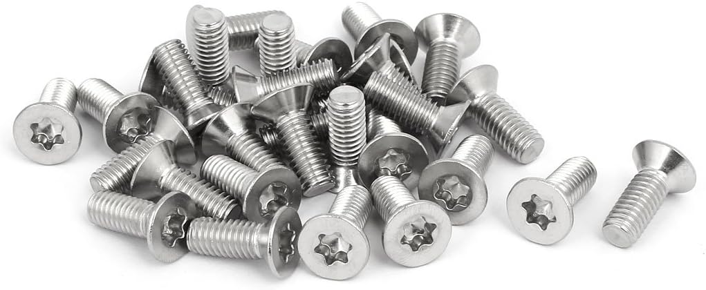 M6x16mm 304 Stainless Steel Flat Countersunk Head Torx Screws Silver Tone 30pcs