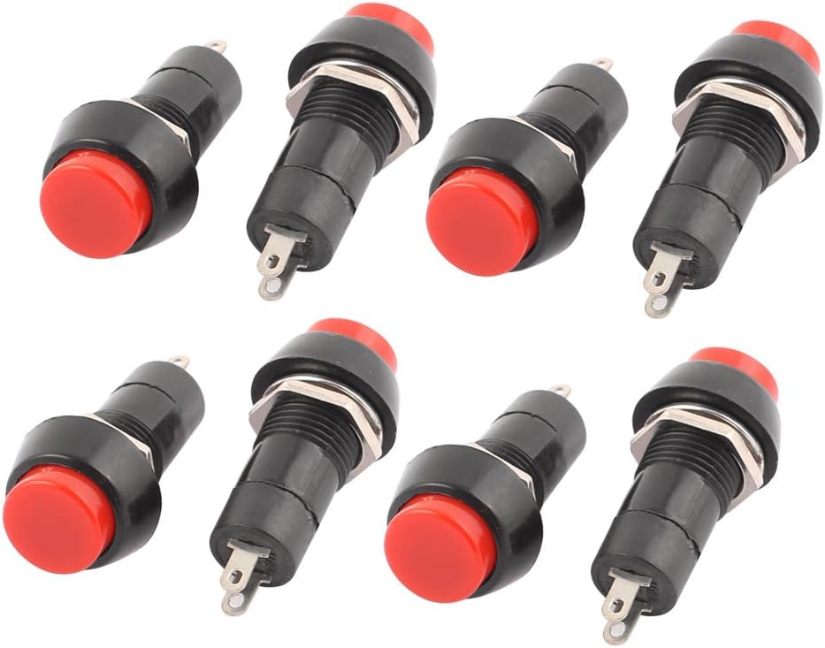 AC 250V/3A ON/Off Self-Locking Boat Mini Push Button Power Switch with Red Button 8pcs