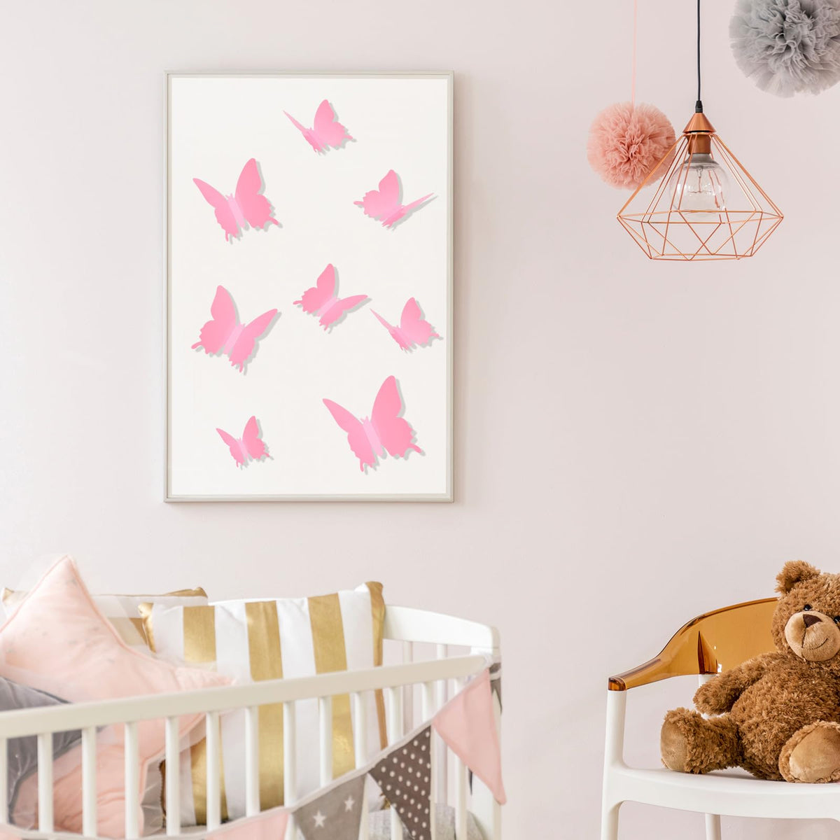 LinkMejor 48 Pcs 3D Butterfly Mirror Wall Decor,Pink