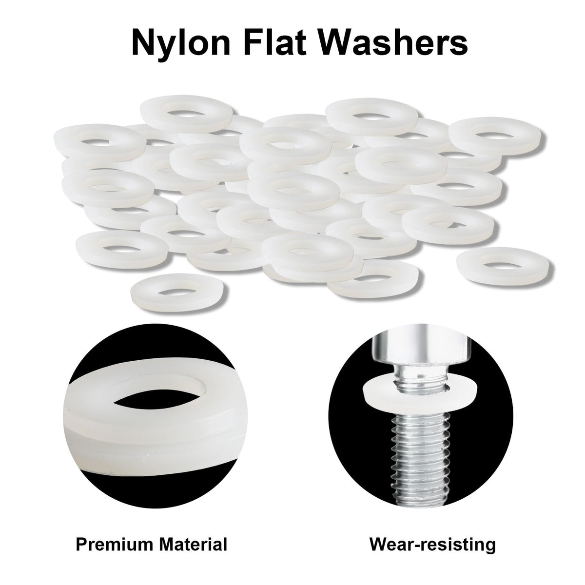 680Pcs Nylon Flat Washer Samlekit, 8 Størrelser M2-M10, Hvit