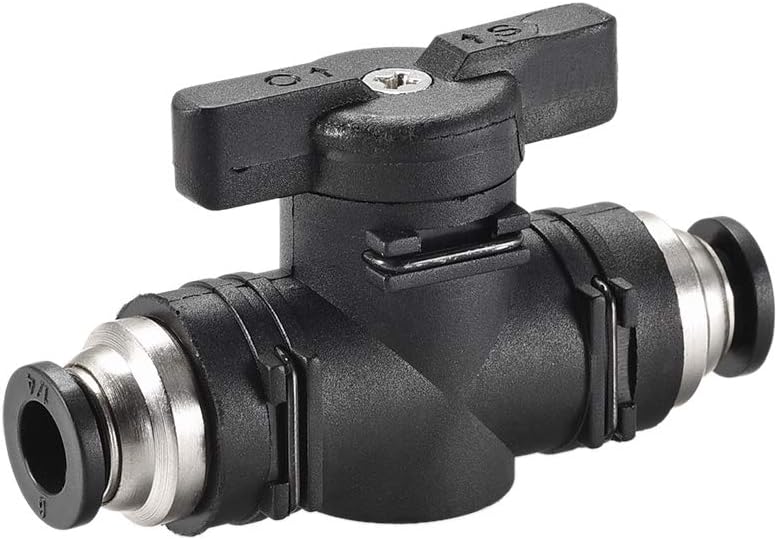 Pneumatic Ball Valve, Push to Connect Shut off Valve, 6mm Inner Diameter, for Air Flow Control, Plastic Zinc Alloy Black