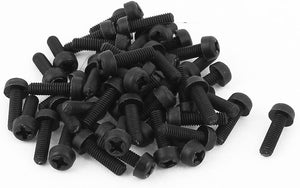 M3 x 10mm Nylon Phillips Cross Pan Head Machine Screws Black 50 PCS