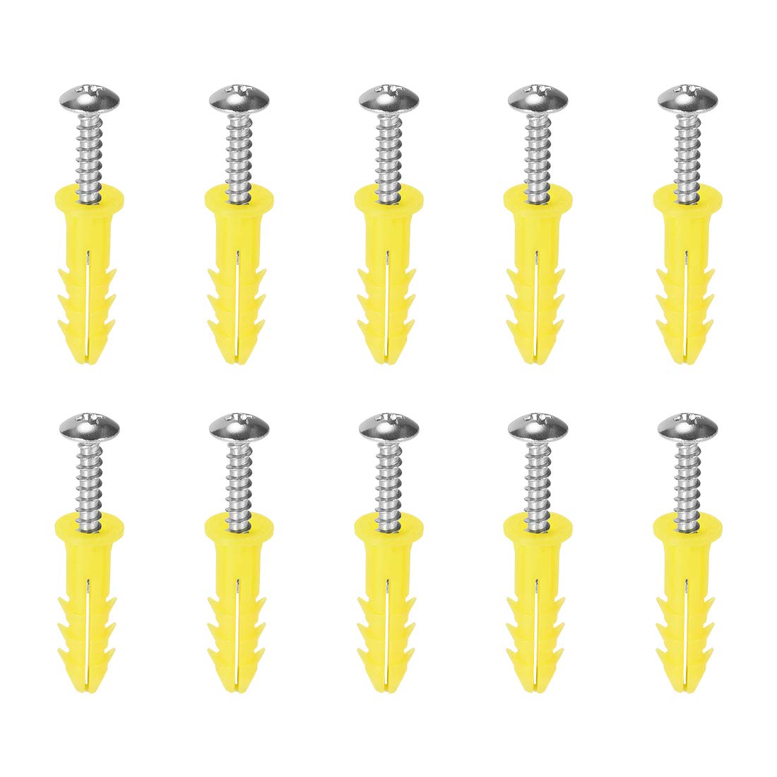 6 x 26mm Plastic Expansion Tube for Drywall with Screws, Yellow 75pcs
