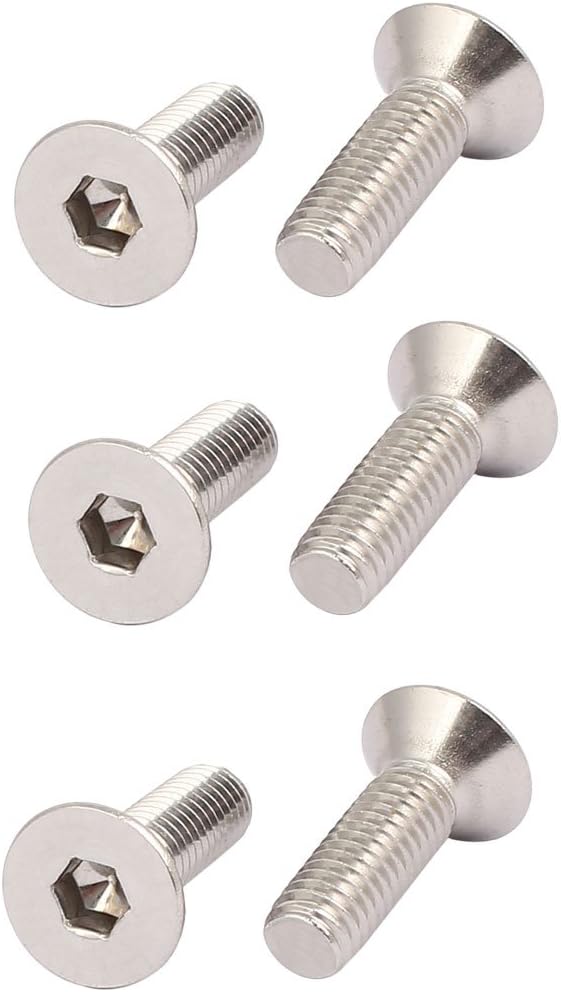 M6x20mm 316 Stainless Steel Flat Head Hex Socket Cap Screws Silver Tone 6pcs
