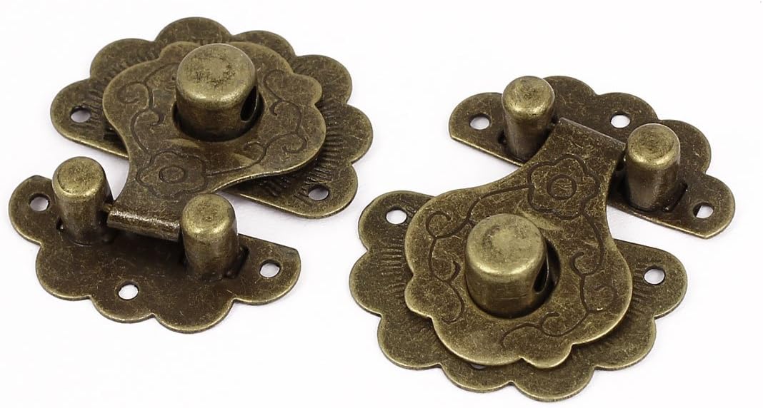 LinkMejor Wooden Case Chest Jewelry Box Metal Clasp Hasp Latch Bronze Tone 2 Set