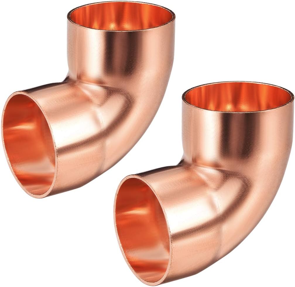 38mm ID 90 Degree 1.2mm Thick Copper Elbow Short-Turn Copper Pipe Fitting Connector for Plumbing 2pcs