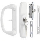 LinkMejor Aluminum Sliding Glass Patio Door Handle Set with Mortise Lock & Keys, Fits 1-1/4" to 2" Thick Doors 3-15/16" Hole Spacing, Adjustable Thumb Latch, Non-Handed, White