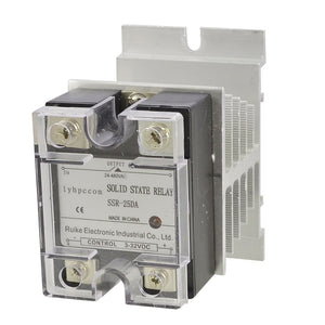 DC 3-32V AC 24-480V 25A Single Phase SSR Solid State Relay + Heat Sink