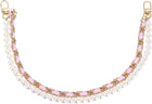 LinkMejor 17.7" Pearl Purse Double Chain, Metal Purse Extender Chain, PU Leather Double Handle Wrist Chain, Purse Handbag Strap Replacement Chain, (Pink, Gold Chain)