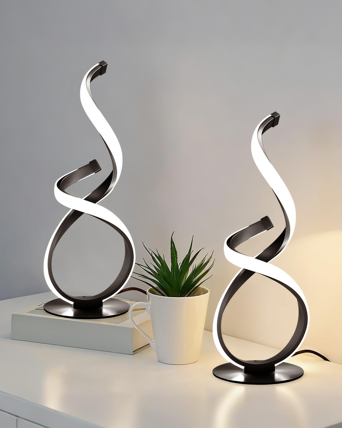 LinkMejor 2 Pack Modern Touch Lamp for Nightstand, LED Spiral Table Light
